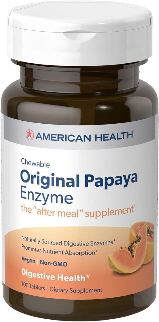 American Health Original Papaya Enzyme Chewable Tablets 100 Count, 33 Total 100 Count