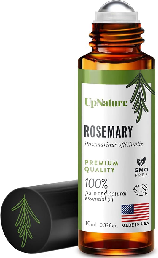 UpNature Rosemary Essential Oil Roll On – Topical Rosemary Oil for Hair & Skin - Premium Aromatherapy Oils - Enhance Focus - Pre-Diluted