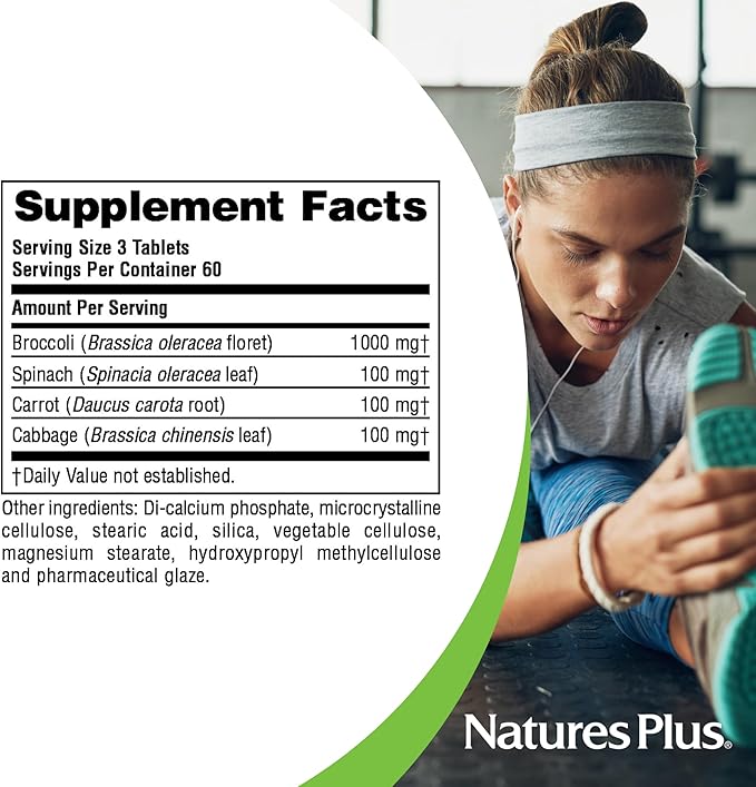 Natures Plus Mixed Vegetables - 180 Tablets, Pack of 2 - with Broccoli, Spinach, Carrot & Cabbage - Gluten Free - 120 Total Servings