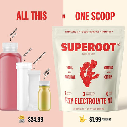 SUPEROOT® - 100% Natural Electrolytes (Fizzy) 6 Roots, 3 Minerals, 0 Added 30 Servings