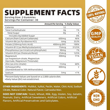 Calcium Magnesium Zinc Gummies for Women, 600 mg 60 Gummies