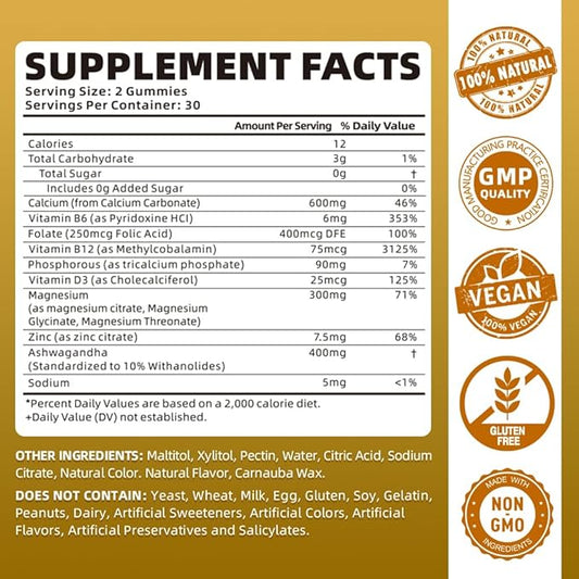 Calcium Magnesium Zinc Gummies for Women, 600 mg 60 Gummies