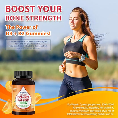 Vitamin D3 K2 Gummies with Calcium, Sugar Free Vitamins Gummies, 2000 IU D3 & 200 mcg K2 & 200 mg Calcium, Supports Healthy Bone, Immune Health Supplement, Gluten Free, GMO Free