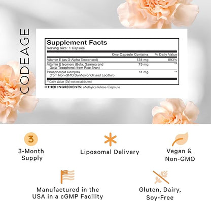 Codeage Liposomal Vitamin E Supplement, All 3-Month Supply, 90 Capsules