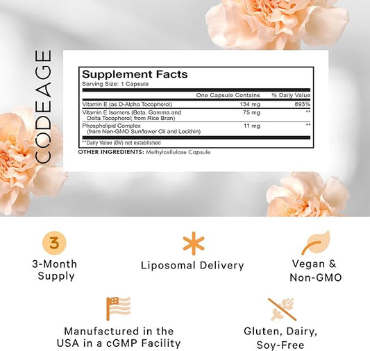 Codeage Liposomal Vitamin E Supplement, All 3-Month Supply, 90 Capsules