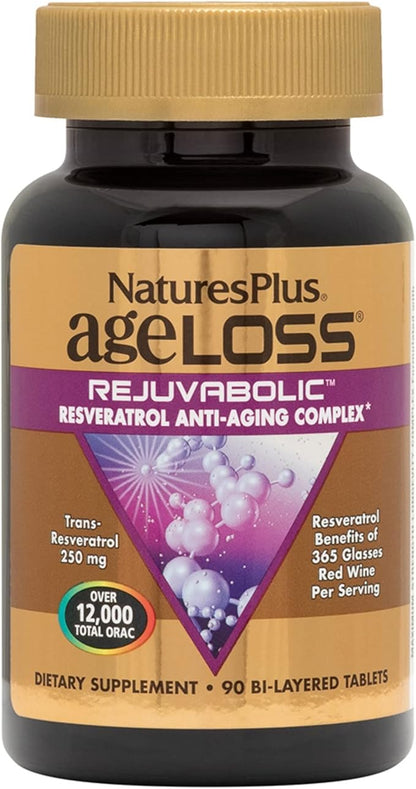 Natures Plus AgeLoss REJUVABOLIC - 90 Bi-Layered Tablets - Resveratrol Anti-Aging Complex - Vegetarian, Gluten Free - 30 Servings