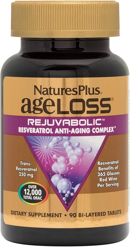 Natures Plus AgeLoss REJUVABOLIC - 90 Bi-Layered Tablets - Resveratrol Anti-Aging Complex - Vegetarian, Gluten Free - 30 Servings