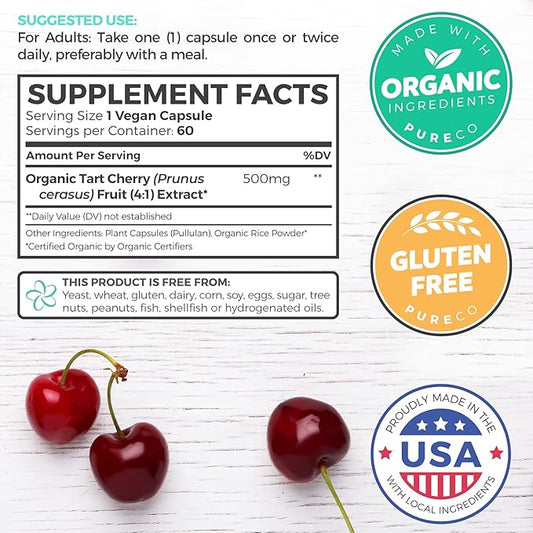Organic Tart Cherry Capsules (Vegan & 4:1 Extract 2000mg of 60 Capsules 500mg