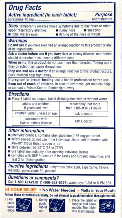 Alavert 24 Hour Orally Disintegrating Tablets 60 Tablets