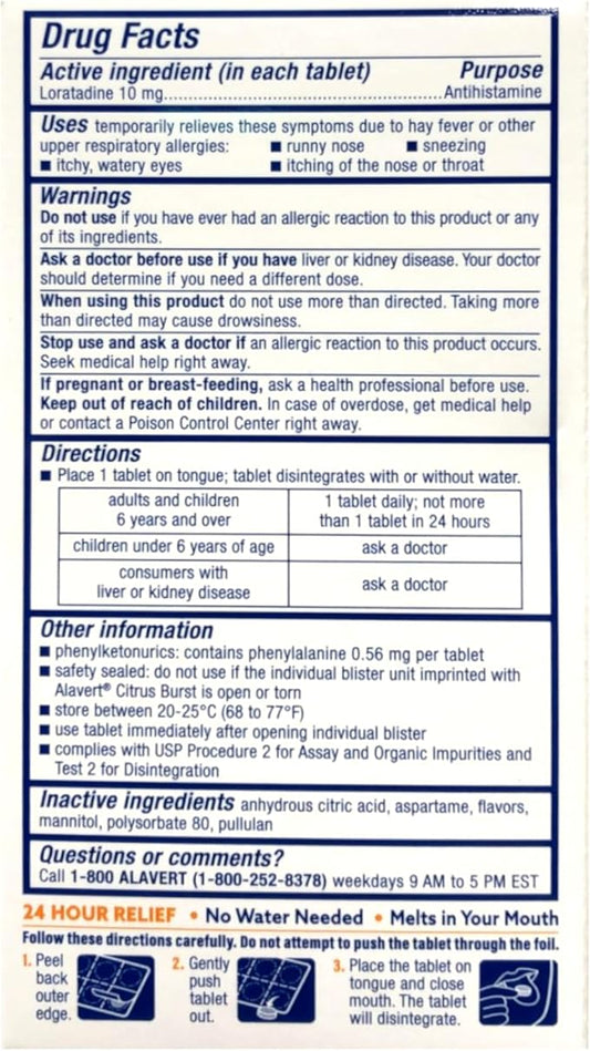 Alavert 24 Hour Orally Disintegrating Tablets 60 Tablets