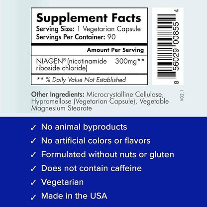 TRU NIAGEN Patented NAD+ Supplement for Anti Aging and Cell Regeneration, 300 mg Niagen, 90 Servings | Supports Cellular Energy, Brain, Muscle | Nicotinamide Riboside (NR) Take 1 Daily | 2 Bottles