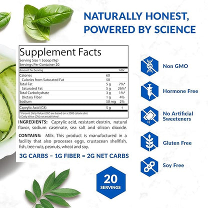 BioTrust Keto Elevate – Pure C8 MCT Oil Powder – Ketogenic Diet Supplement & Paleo Coffee Creamer for Clean Energy, Mental Focus, and Clarity – Non-GMO 100% Caprylic Acid (Unflavored, 40 Servings)