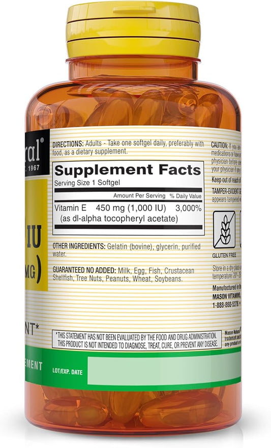 MASON NATURAL Vitamin E 450 mg (1,000 IU) 50 Softgels