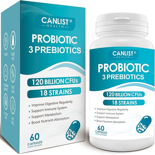 Probiotics 120 Billion CFUs 18 Strains, 3 Prebiotics 60 Vegetarian