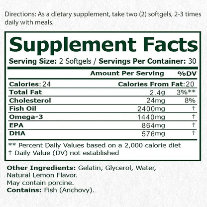 Omega-3 Fish Oil 2400mg, Expiration Date 31, 2023, 2023, Supplement 60 Softgels