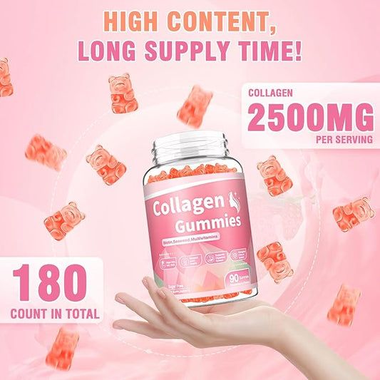 180 Count Collagen Gummies 2500mg Collagen Protein Type I II III V X with 15000mcg Biotin Vitamins C A B D E Keratin Hyaluronic Acid for Hair Skin Nails Joint Immune Digestion for Women Men Sugar Free