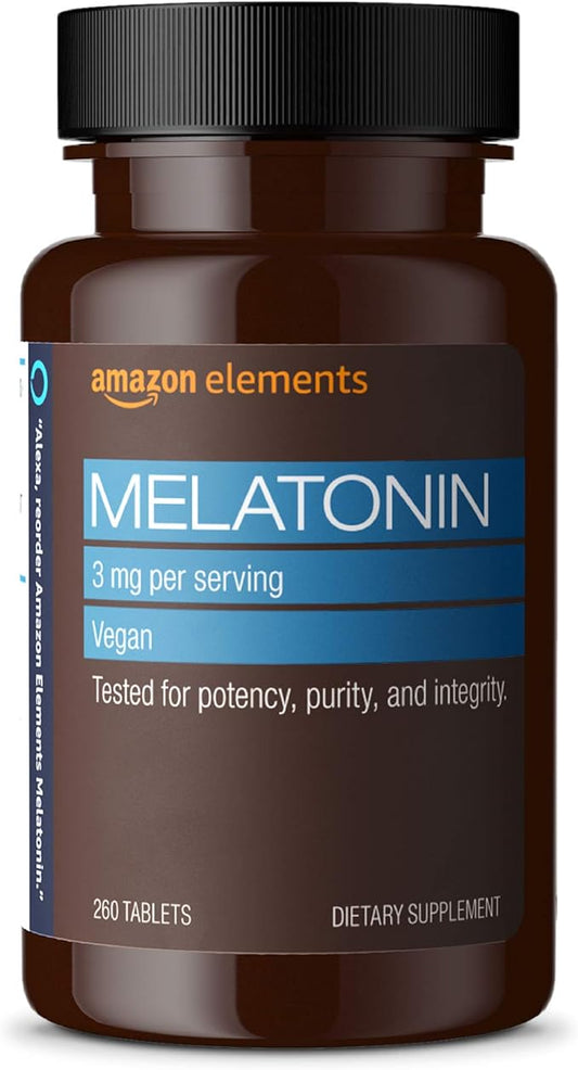 Amazon Elements Melatonin 3mg, Helps 260 Tablets, 8 month