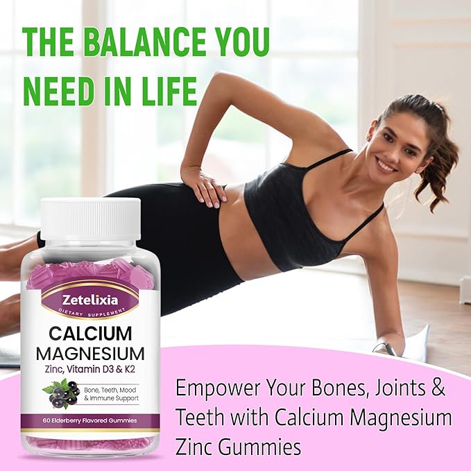 Sugar Free Calcium Gummies for Women D3 & K2, Calcium 60 Count