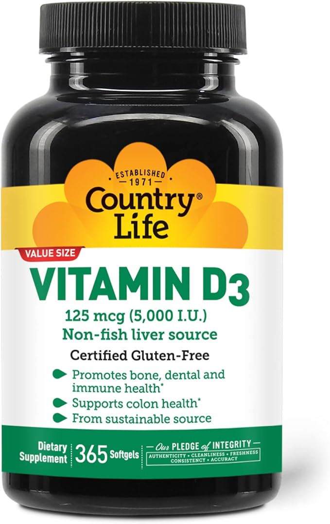 Country Life Vitamin D3, Non-Fish 5000 365 Softgels,