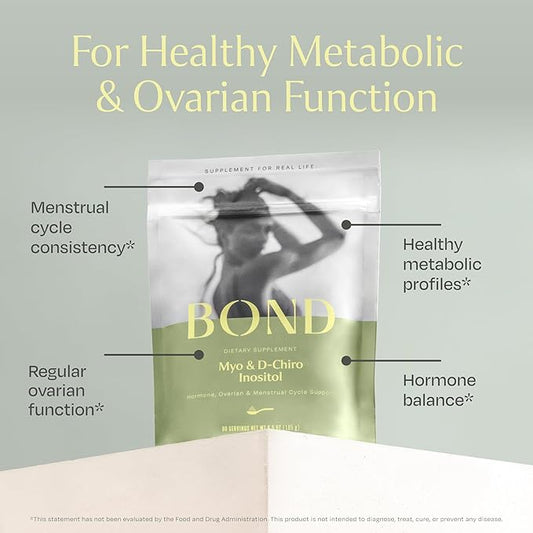 BOND Inositol Powder: Pure Myo-Inositol & D-Chiro Inositol for Hormone Balance w/Ovarian Support Vitamins, Ideal 40:1 Ratio of Myo-Inositol, Inositol Supplement for Women - 90 Vegan Servs