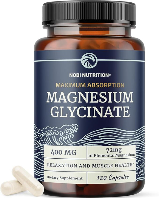 Magnesium Glycinate 400mg | High Absorption Formula for Sleep, Calm, Muscle Relaxation, Heart, Bone & Nerve Support for Women & Men | Chelated Magnesium Glycinate Supplement | 120 Ct (2 Month Supply)