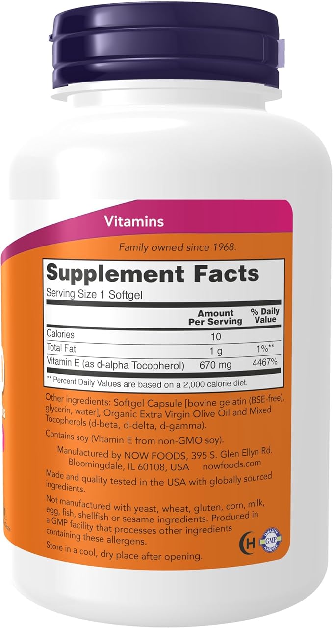 NOW Supplements, Vitamin E-1,000 IU Mixed 100 Softgels