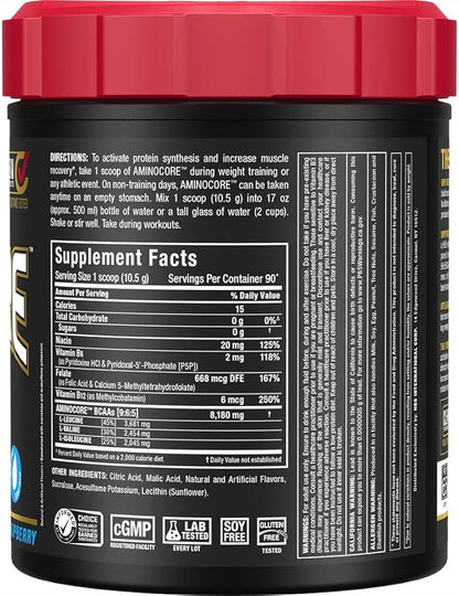 ALLMAX AMINOCORE BCAA, Blue Raspberry - 945 g Powder - 8.18 Grams of BCAAs Per Serving - with B Vitamins - No Fillers or Non-BCAA Aminos - Sugar Free - 90 Servings
