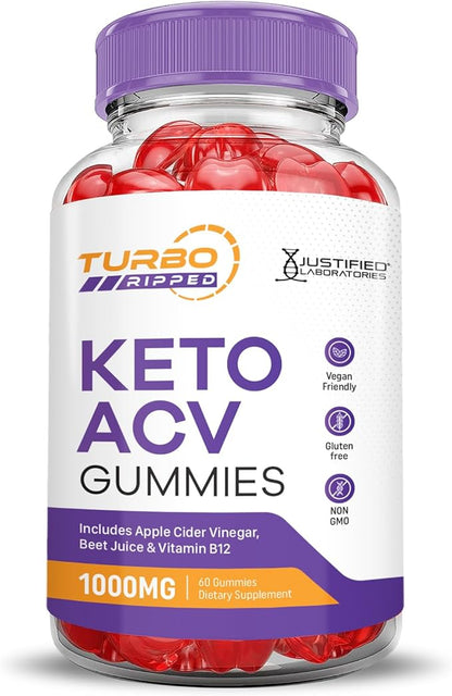 (2 Pack) Turbo Ripped Keto ACV 1000MG Turbo B12 Vegan 120 Gummys