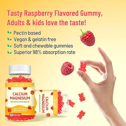 Calcium Magnesium Zinc Gummies with Vitamin D3 & B12, Sugar