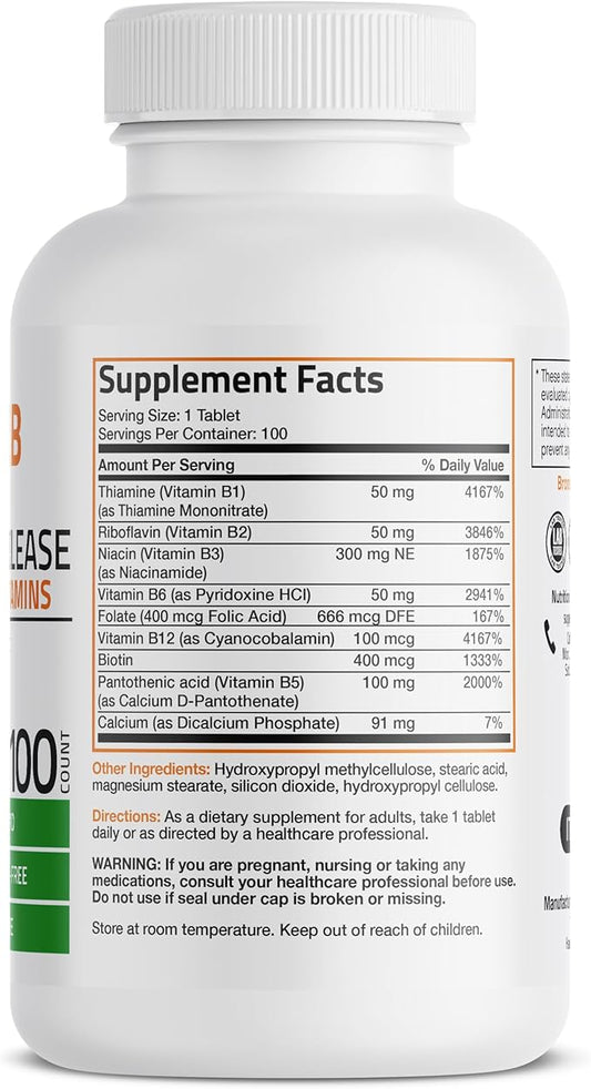 Bronson Super B Vitamin B Complex B1, B2, B2, B3, B3, B6, B6, B9 B9 - B12) Contains 100 Tablets