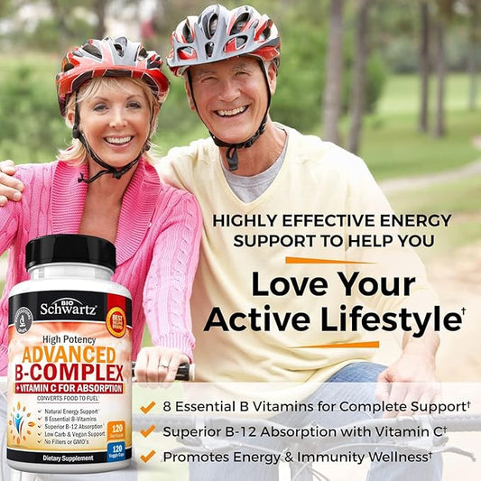 Vitamin B Complex with Vitamin C b12 & B1 B2 B2 B3 B3 B5 B5 B6 B6 B7 B7 B9 B9 for 120ct