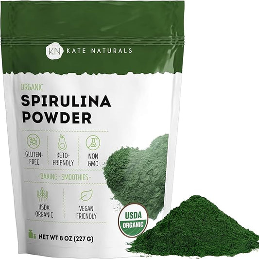 Kate Naturals Organic Spirulina Powder for Immune Support and Antioxidants. Nutrient Dense Superfood Supplement (8 oz, USDA Certified, Non-GMO, Gluten- Free)