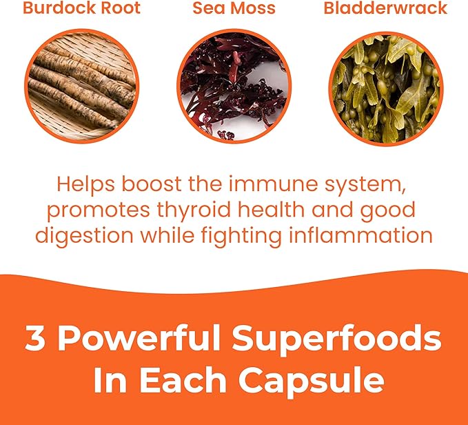 INFINITE AGE: 3 Pack, 1250mg Sea Moss Advanced Superfood, High-Potency, Vegan, Made in The USA - Irish Sea Moss, Bladderwrack, Burdock Root - Overall Health, Immunity Support, 180 Sea Moss Capsules