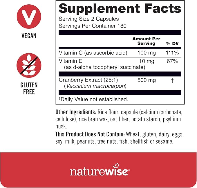 Naturewise Cranberry Extract Pills 12,500mg* Cranberries 360 Capsules[6-Month Capsules[6-Month Supply]