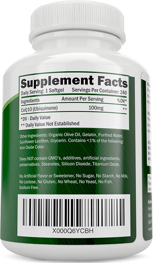 Purely Holistic CoQ10 100mg 240 SoftGels 8 Month Q10 Supplement 10 -