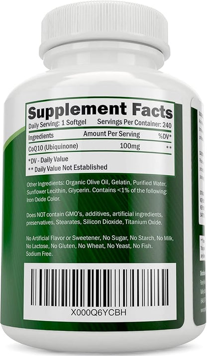 Purely Holistic CoQ10 100mg 240 SoftGels 8 Month Q10 Supplement 10 -