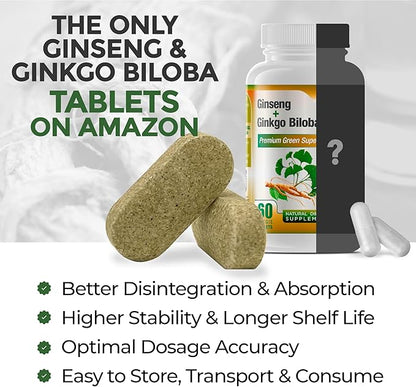 Panax Ginseng and Ginkgo Biloba. Traditional 60 Tablets (1 Bottle)