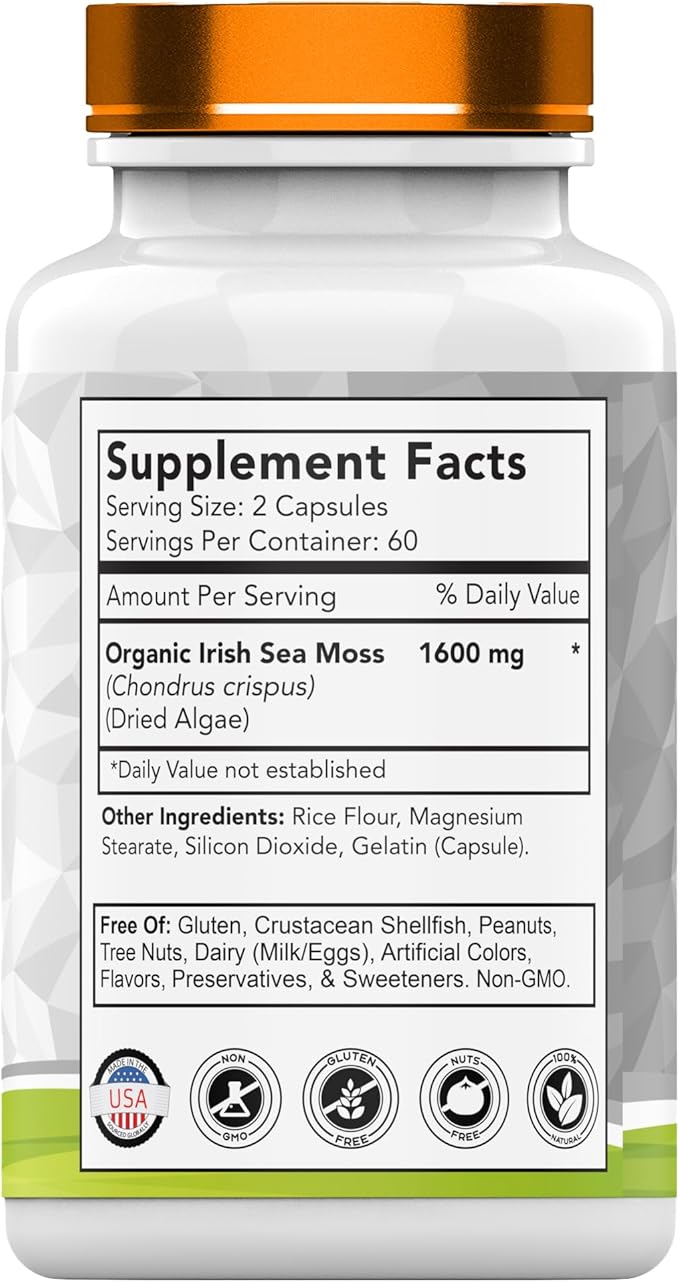 Organic Irish Sea Moss: 1600mg x 120 Capsules