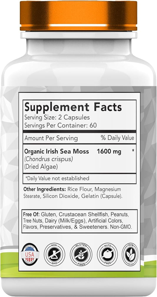 Organic Irish Sea Moss: 1600mg x 120 Capsules