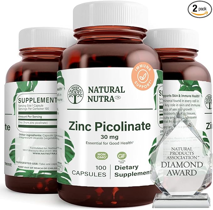 Natural Nutra Zinc Picolinate 30 mg, 100 Capsules (2 Pack)