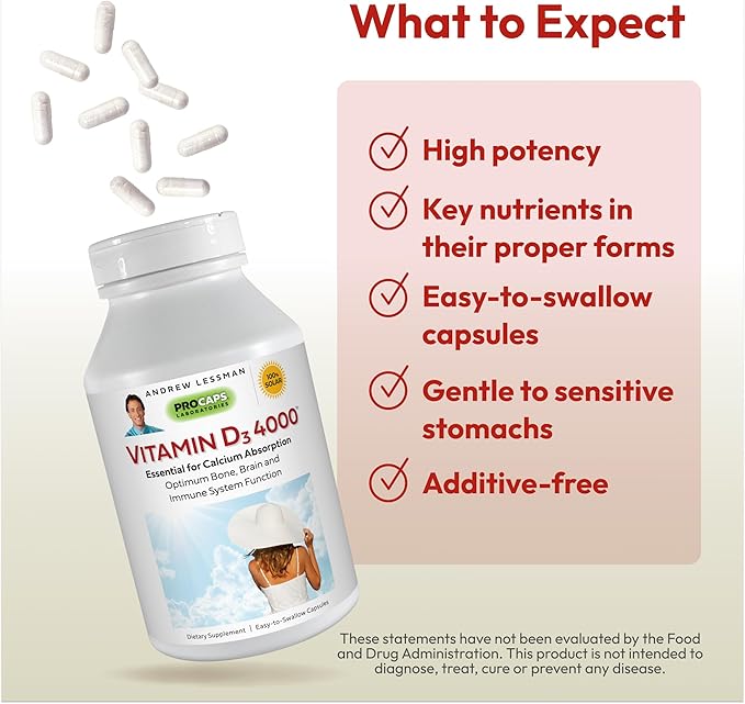 Andrew Lessman Vitamin D3 4000 IU 360 Capsules – High Potency, Essential for Calcium Absorption, Supports Bone Health, Healthy Muscle Function, Immune System and More. Small Easy to Swallow Capsules