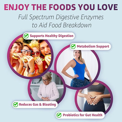 Digestive Enzymes Gummies with Probiotics, Papaya, Bromelain, Ginger - Bloating Relief & Gut Health Chewable Supplement for Women Men Digest Proteins Dairy Carbs Veggies Fats, Sugar Free Vegan, 120Cts
