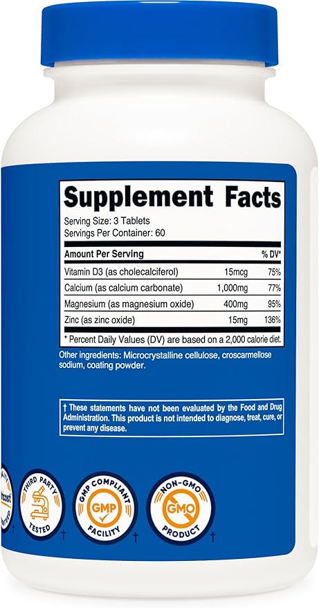 Nutricost Calcium, Magnesium & Zinc Tablets 1,415 mg, 180 Tablets 60 Servings