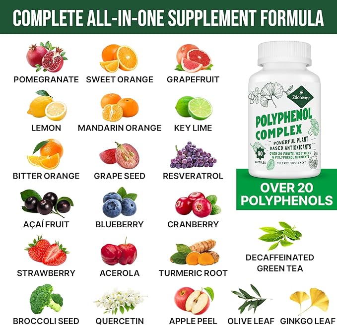 2250 MG Polyphenols Supplement Over 20 180 Capsules