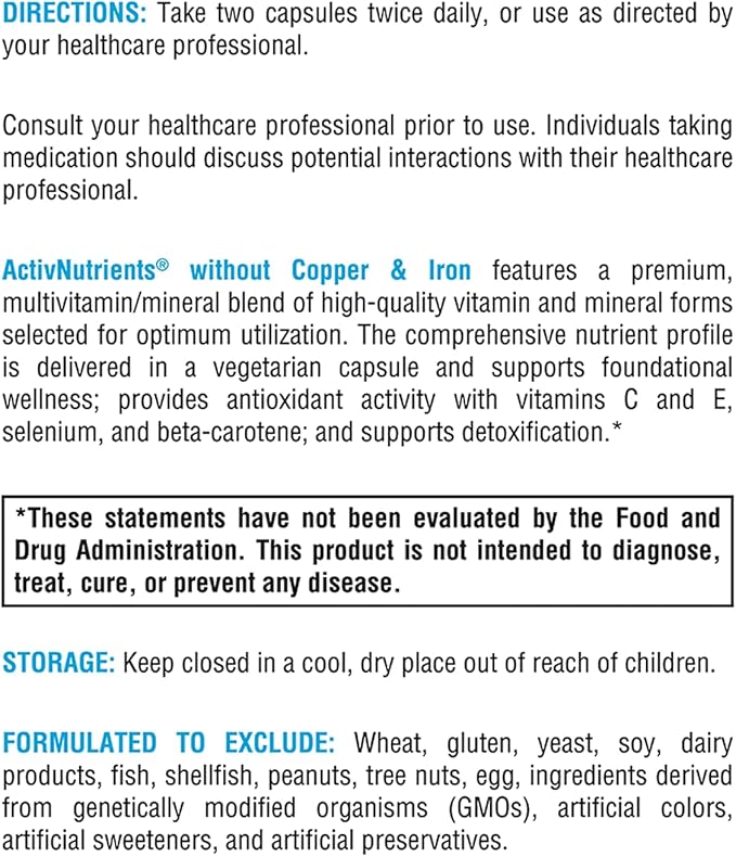 XYMOGEN ActivNutrients without Copper & Iron B12, Zinc (120 Capsules)