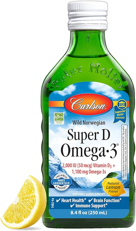 Carlson - Super D Omega-3, Wild-Caught 2000 IU (50 mcg) D3, 1100 1100 mg Omega-3s, Sustainably 250 ml