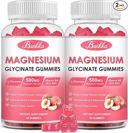 (2 Pack) Magnesium Glycinate Gummies-Magnesium Glycinate 500mg, Magnesium B6 for 120 Peach