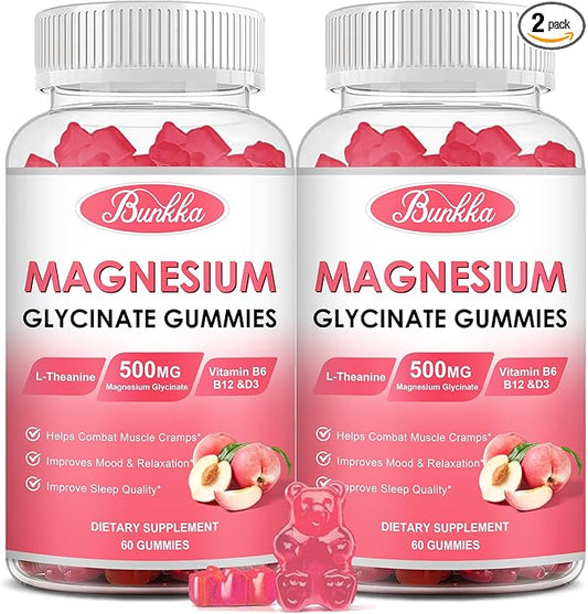 (2 Pack) Magnesium Glycinate Gummies-Magnesium Glycinate 500mg, Magnesium B6 for 120 Peach