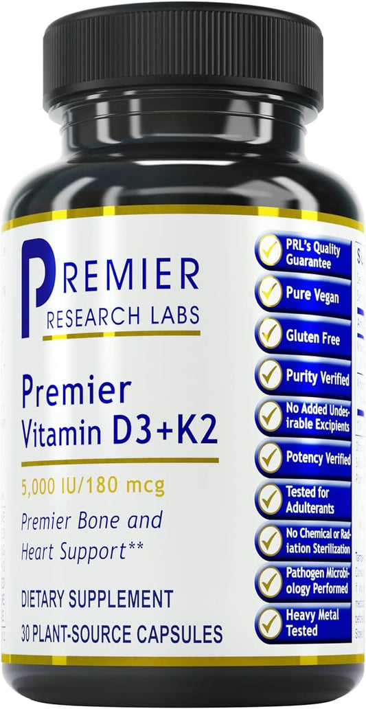 Premier Research Labs: Vitamin D3 + K2 Supplements 5000 IU 30 Plant-Source