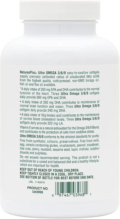 Natures Plus Ultra Omega 3 6 9-1200 mg, 90 Softgels 90 Servings